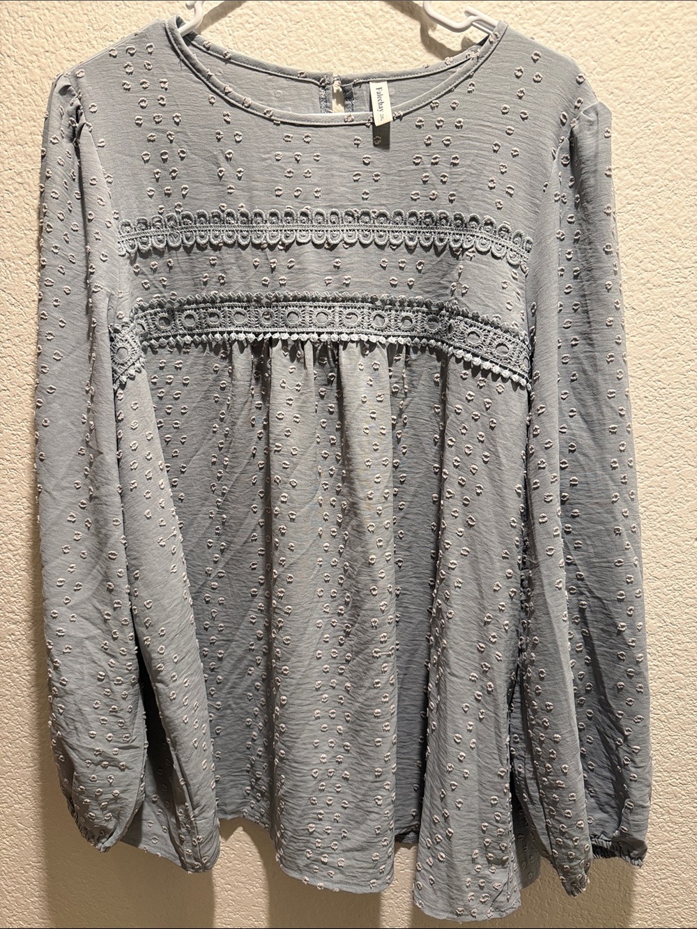 Light Gray Swiss Dot Lace-Trim Blouse — Women